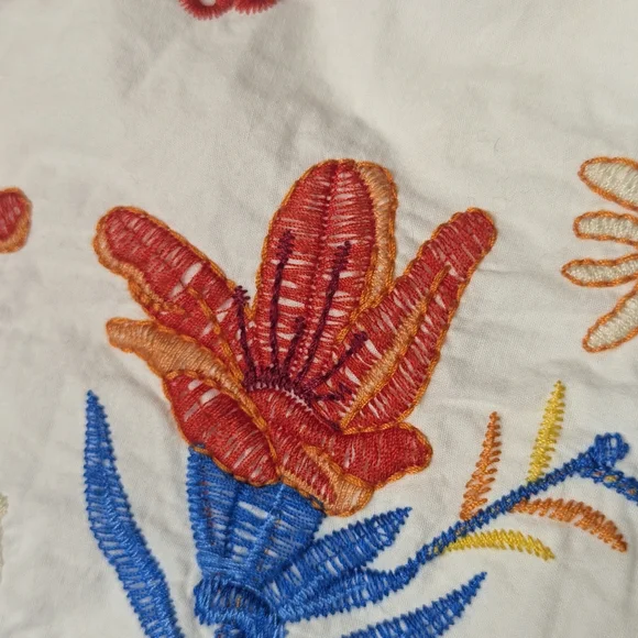 ZARA White Embroidered Floral Sweatshirt Puff Sleeve 100% Cotton Sz S - Picture 6 of 9